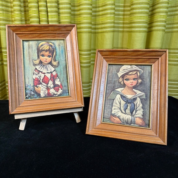 Vintage 70s pair of Eden prints, Sailor and Harlequin, wood framed, damaged - Picture 1 of 7